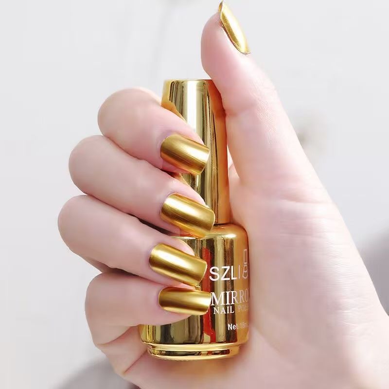 Nail Polish Metallic Mirror Effect Metal Long-Lasting Quick Dry Nail Lacquers, Shiny Chrome DIY Manicure