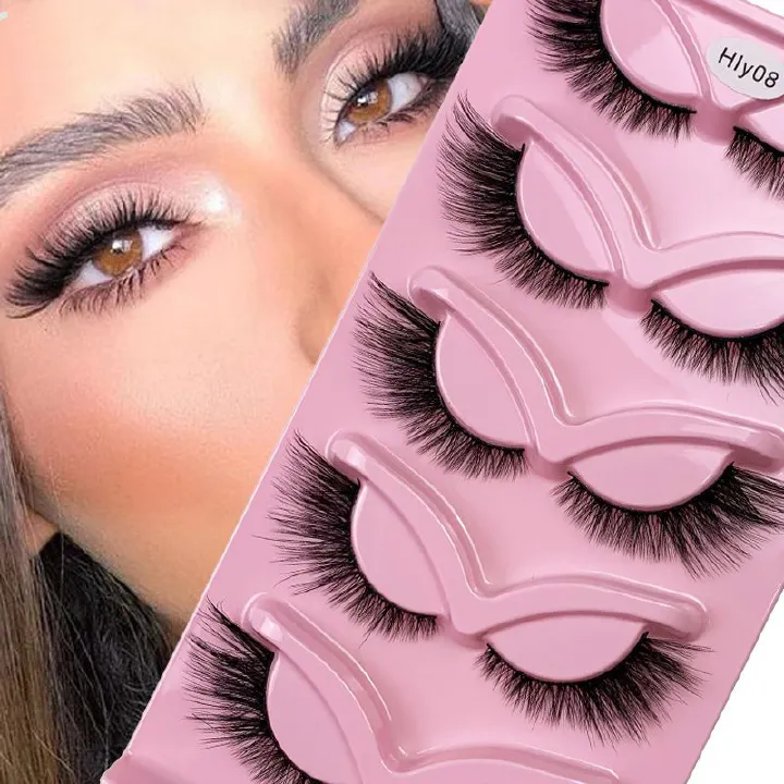 Cat Eye Lashes Natural Look Fox False Eyelashes Gorgeous Wispy & Lightweight Faux Mink Lashes for Doll Eye Makeup 5 Pairs Pack (Charming)