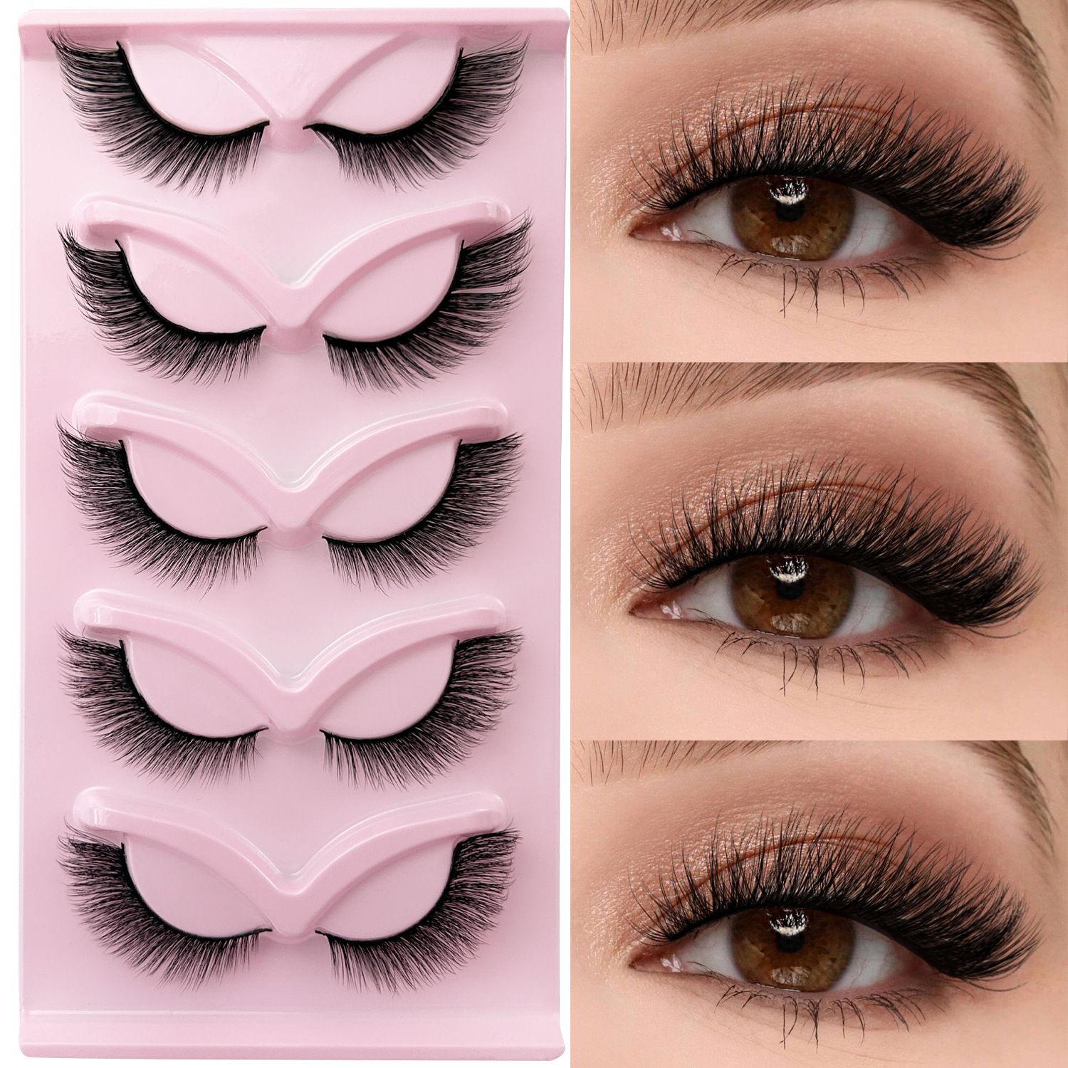 5 Pairs Fluffy Natural Lashes Makeup Handmade Reusable Short 8mm-22mm Wispy Strip Faux Mink False Lashes view 2