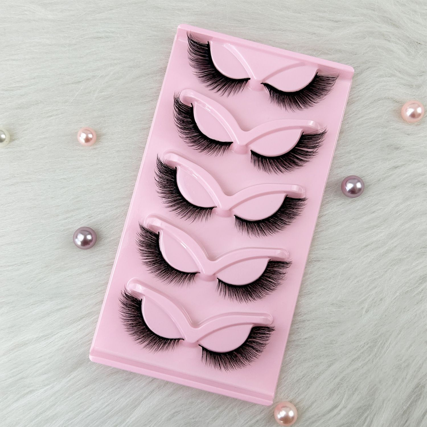 5 Pairs Fluffy Natural Lashes Makeup Handmade Reusable Short 8mm-22mm Wispy Strip Faux Mink False Lashes view 3