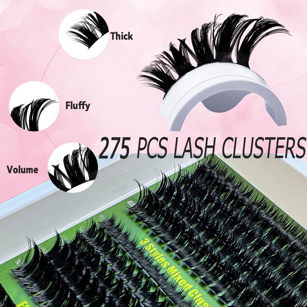 14Rows 5D Fluffy Lash Clusters Thick Volume Eyelash Clusters Extensions 60D/80D/100D/180D Individual Lashes Cat Eye Lash Extension (DD Curl Fluffy GFZ60+80+100)