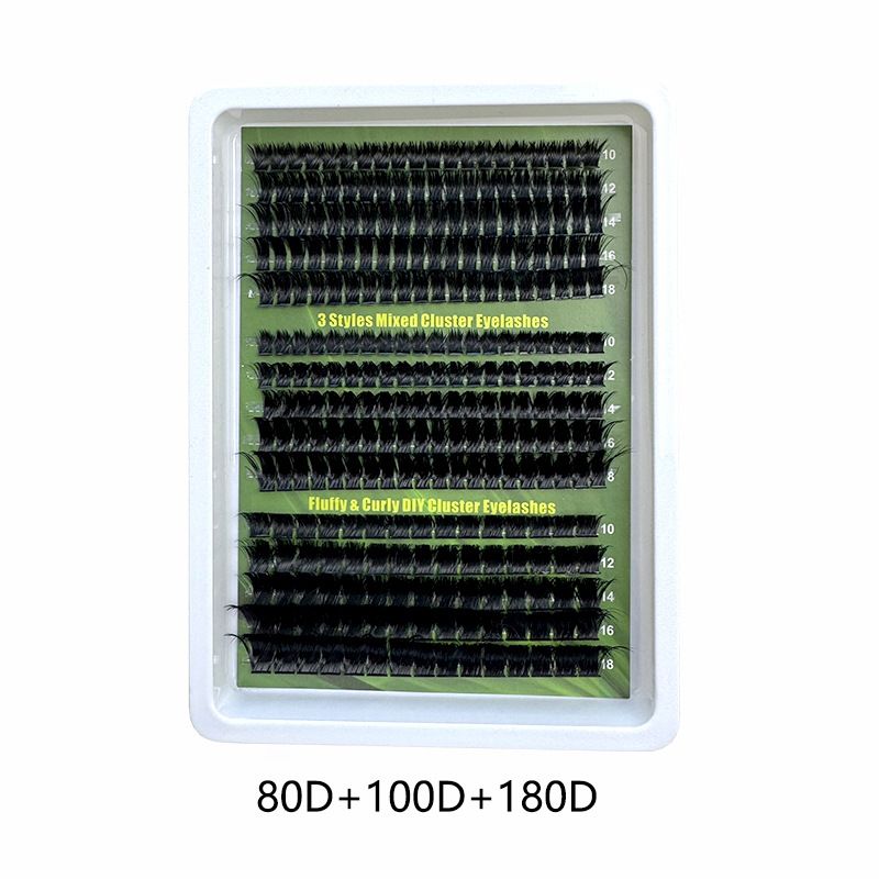 14Rows 5D Fluffy Lash Clusters Thick Volume Eyelash Clusters Extensions 60D/80D/100D/180D Individual Lashes Cat Eye Lash Extension (DD Curl Fluffy GFZ60+80+100)