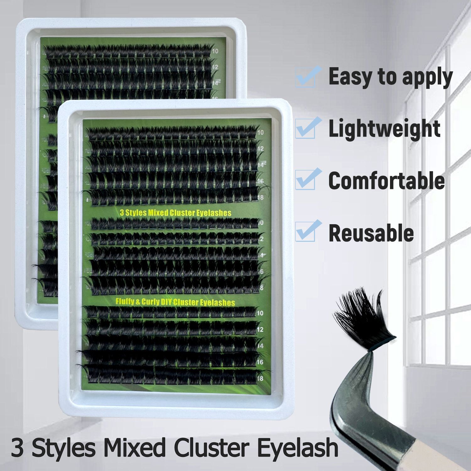 14Rows 5D Fluffy Lash Clusters Thick Volume Eyelash Clusters Extensions 60D/80D/100D/180D Individual Lashes Cat Eye Lash Extension (DD Curl Fluffy GFZ60+80+100)