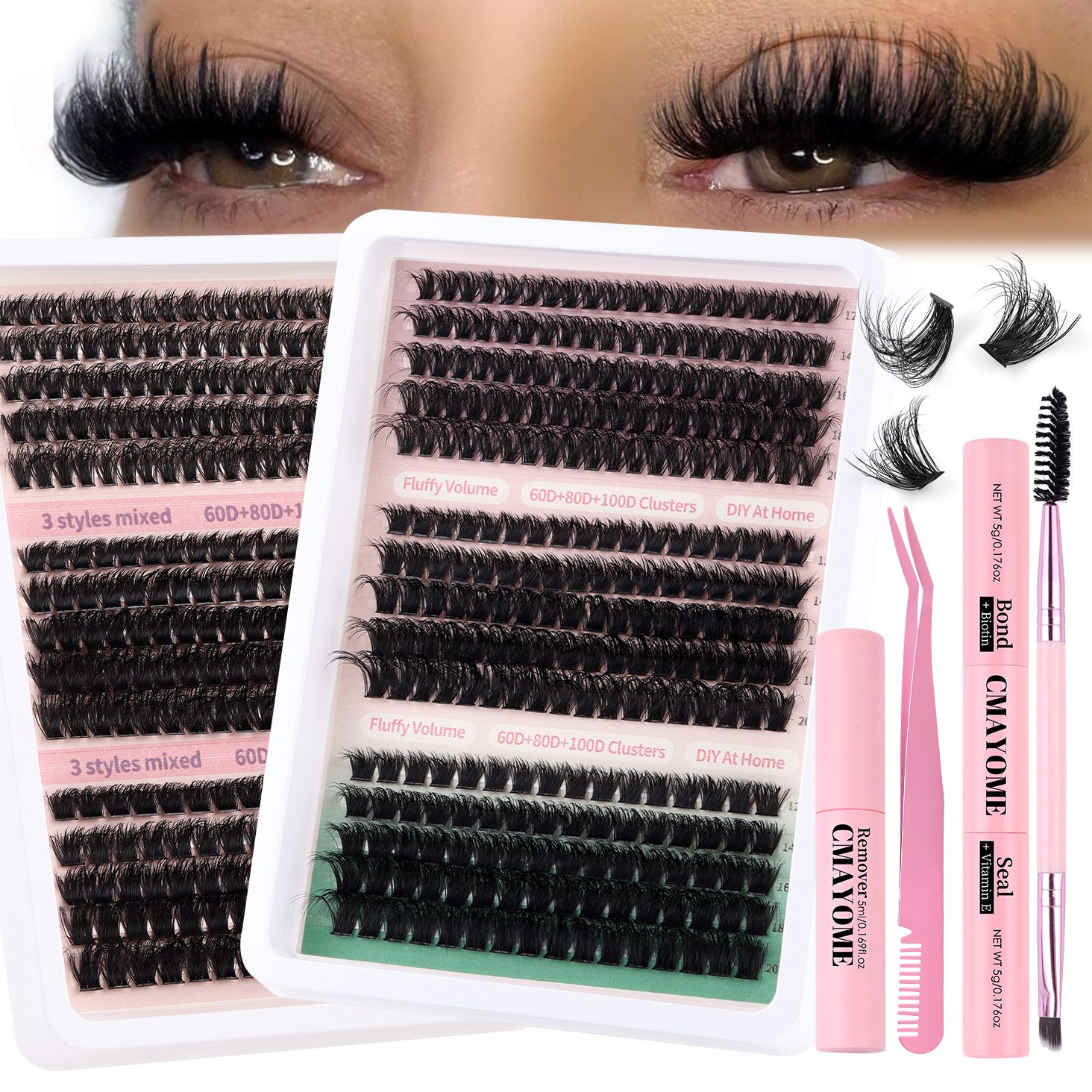 Fluffy Cluster Lashes 40D60D80D100D120D Natural Thick Eyelash Clusters D Curl Individual Lashes DIY Eyelashes Extension (15RowsDDCurl60D80D100D)