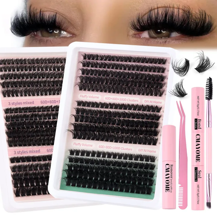 Fluffy Cluster Lashes 40D60D80D100D120D Natural Thick Eyelash Clusters D Curl Individual Lashes DIY Eyelashes Extension (15RowsDDCurl60D80D100D)