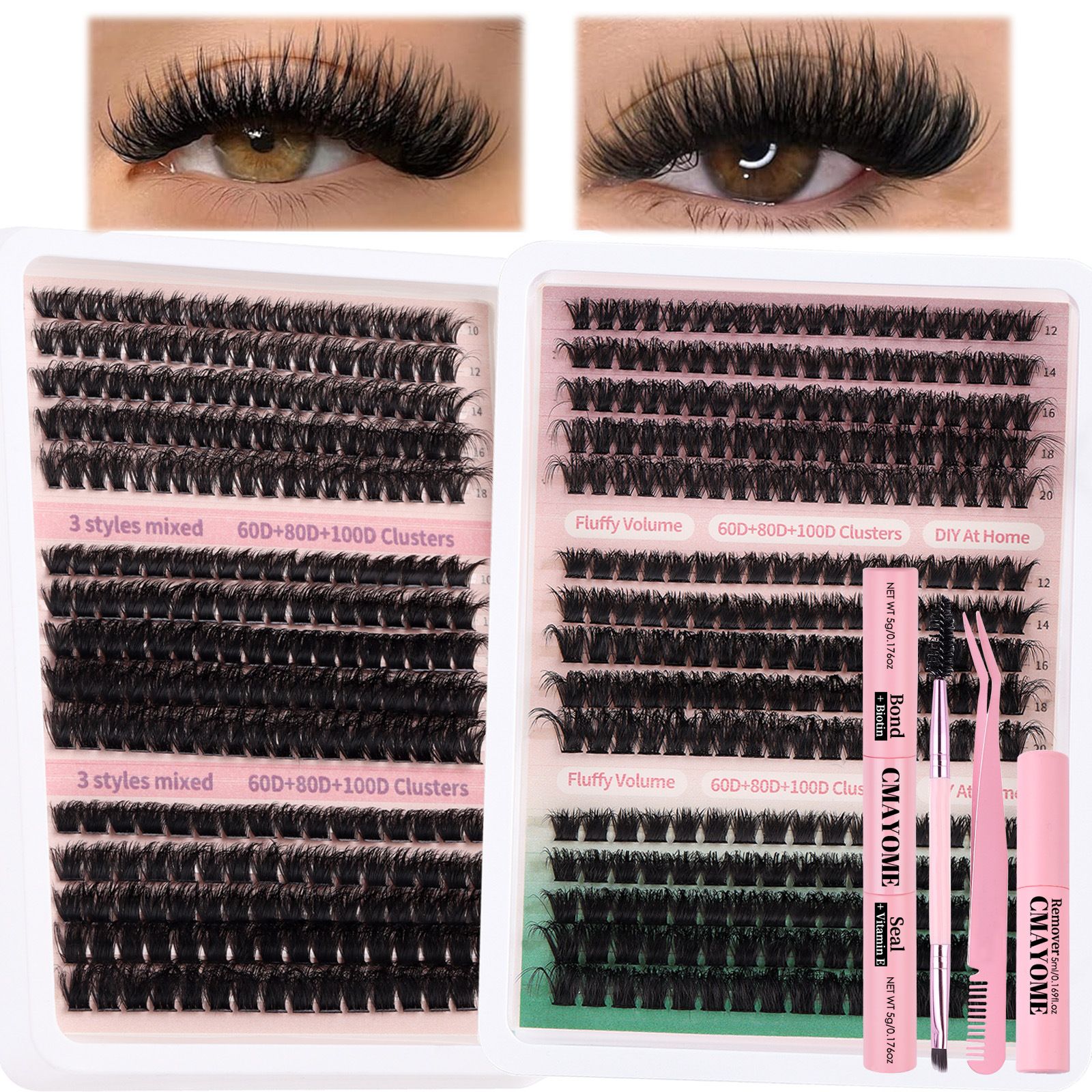 Fluffy Cluster Lashes 40D60D80D100D120D Natural Thick Eyelash Clusters D Curl Individual Lashes DIY Eyelashes Extension (15RowsDDCurl60D80D100D)
