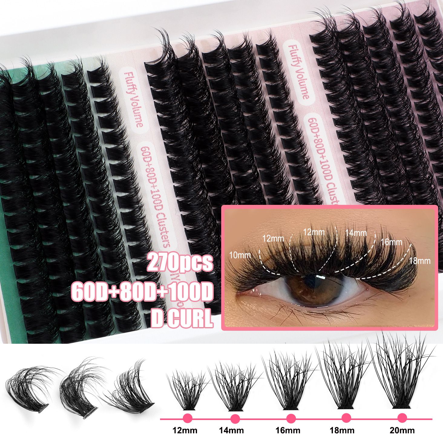 Fluffy Cluster Lashes 40D60D80D100D120D Natural Thick Eyelash Clusters D Curl Individual Lashes DIY Eyelashes Extension (15RowsDDCurl60D80D100D)