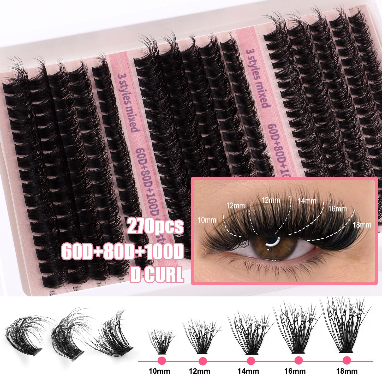 Fluffy Cluster Lashes 40D60D80D100D120D Natural Thick Eyelash Clusters D Curl Individual Lashes DIY Eyelashes Extension (15RowsDDCurl60D80D100D)