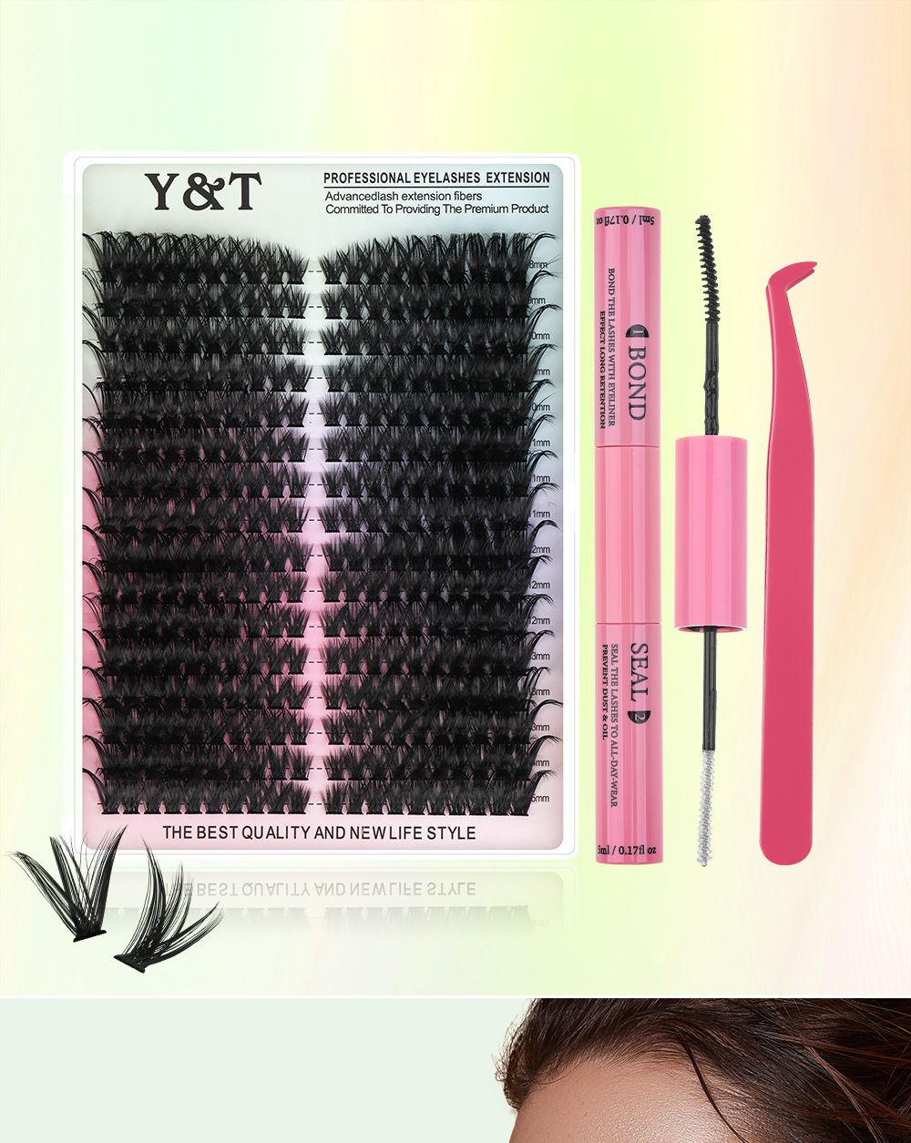 Fluffy Lash Clusters Kit 80D100D Volume Lash Extension Kit 280 Pcs，D Curl Thick Mega Lash Clusters with Waterproof Lash Bond and Seal andTweezers