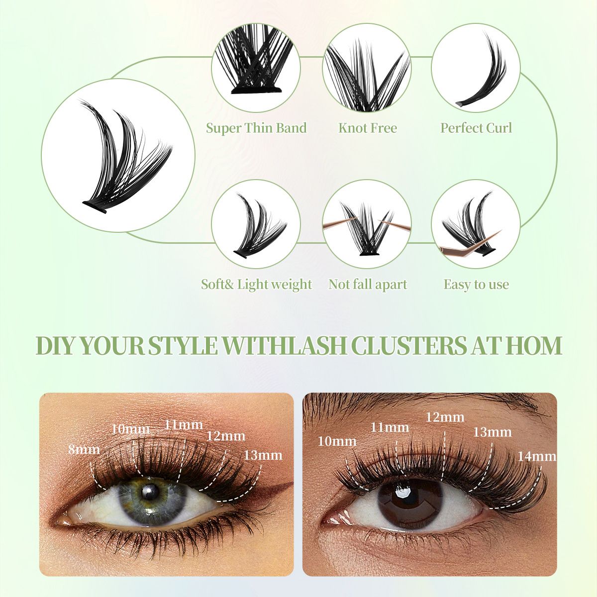 Fluffy Lash Clusters Kit 80D100D Volume Lash Extension Kit 280 Pcs，D Curl Thick Mega Lash Clusters with Waterproof Lash Bond and Seal andTweezers