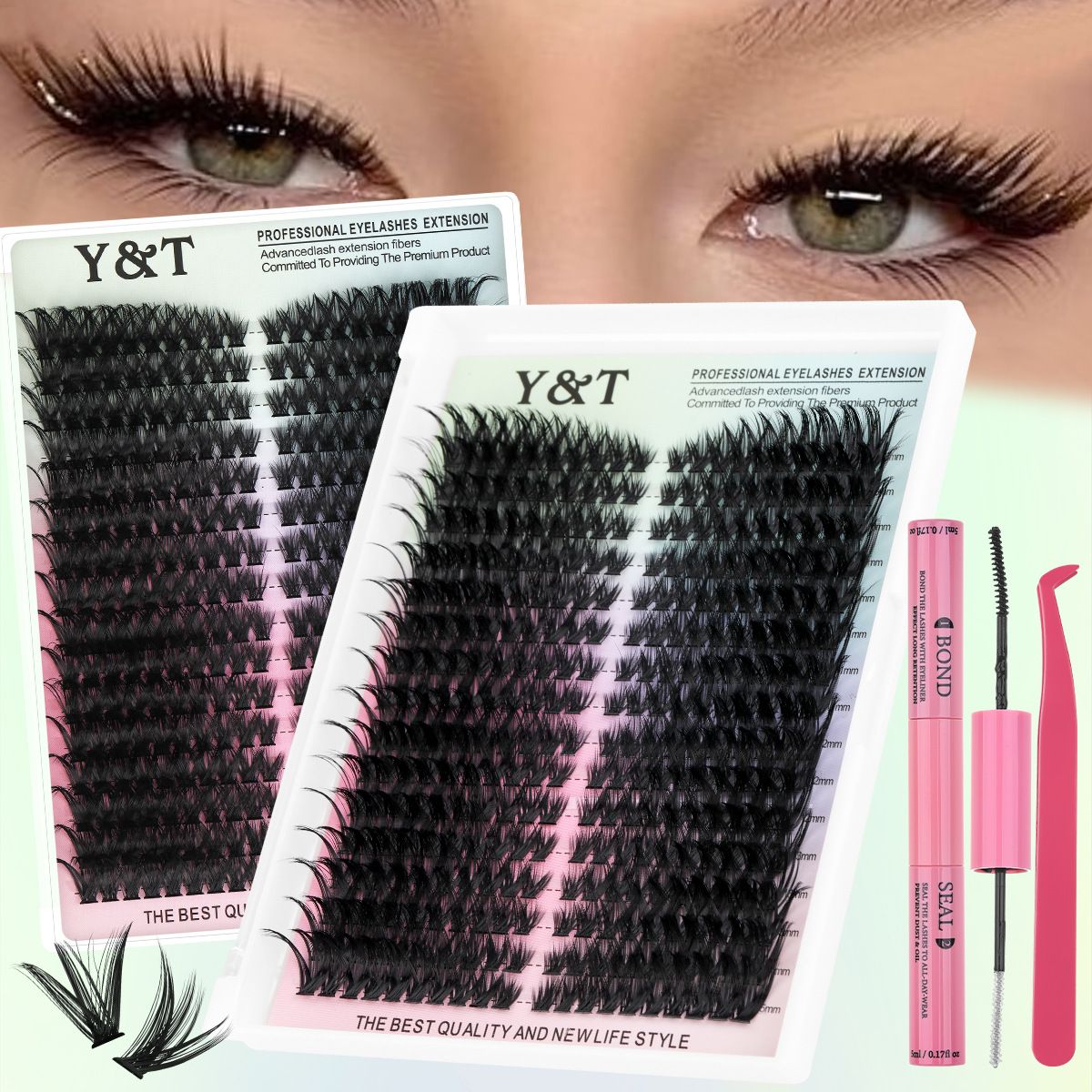 Fluffy Lash Clusters Kit 80D100D Volume Lash Extension Kit 280 Pcs，D Curl Thick Mega Lash Clusters with Waterproof Lash Bond and Seal andTweezers