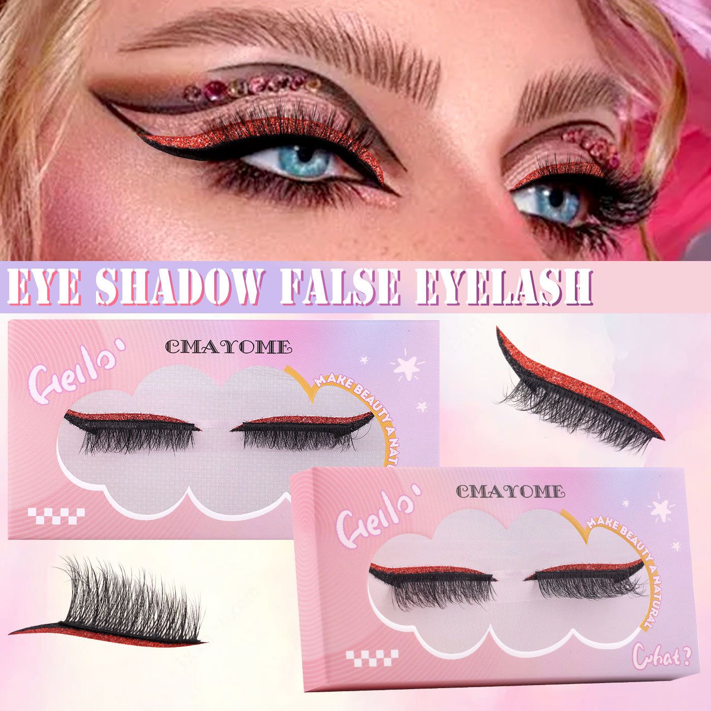 Reusable Eyeliner Stickers With Eyelashes, Glitter Self Adhesive False Eyelashes, Waterproof Eyeliner Sticker (1 Pair Golden eyelashes)