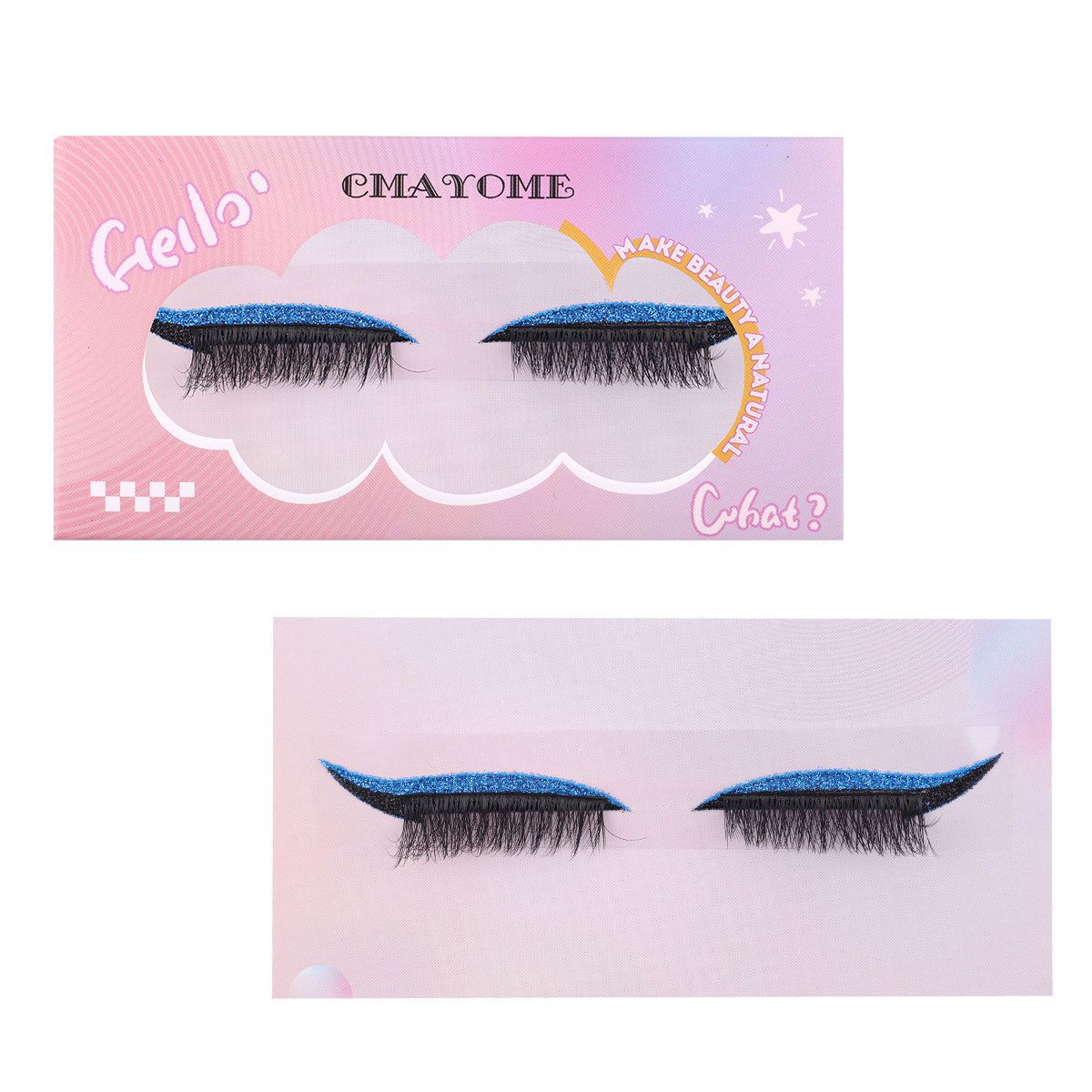 Reusable Eyeliner Stickers With Eyelashes, Glitter Self Adhesive False Eyelashes, Waterproof Eyeliner Sticker (1 Pair Golden eyelashes)