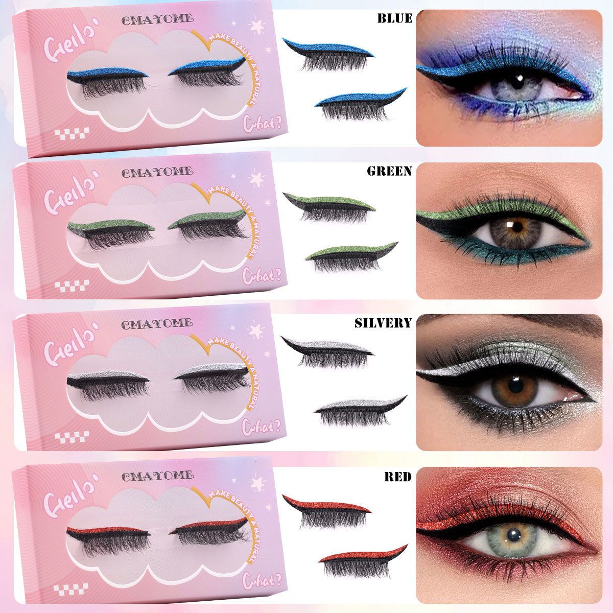 Reusable Eyeliner Stickers With Eyelashes, Glitter Self Adhesive False Eyelashes, Waterproof Eyeliner Sticker (1 Pair Golden eyelashes)