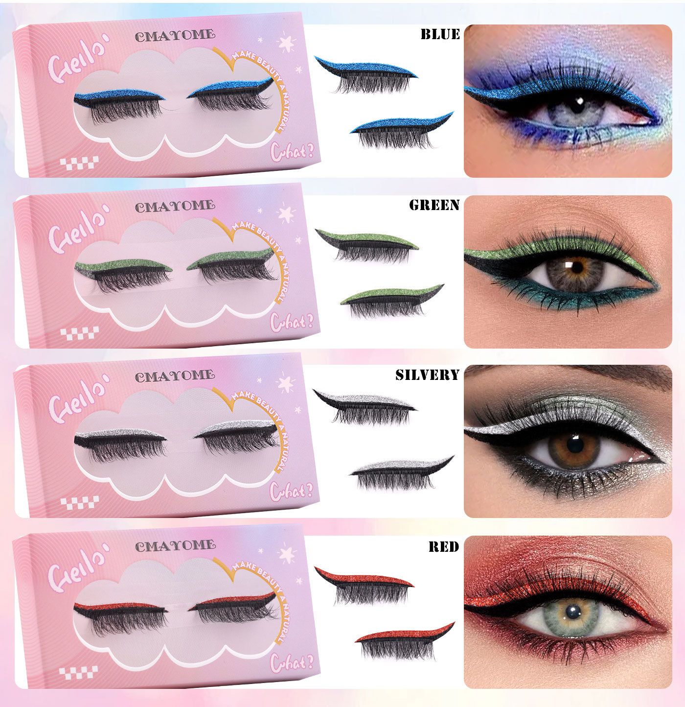 Reusable Eyeliner Stickers With Eyelashes, Glitter Self Adhesive False Eyelashes, Waterproof Eyeliner Sticker (1 Pair Golden eyelashes)