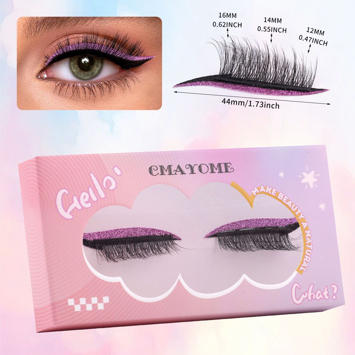 Reusable Eyeliner Stickers With Eyelashes, Glitter Self Adhesive False Eyelashes, Waterproof Eyeliner Sticker (1 Pair Golden eyelashes)