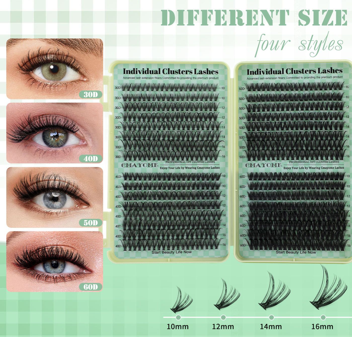 Individual Clusters Lash Extensions kit DIY 640pcs Dramatic Volume Eyelash Mixed Length (9-16mm 30D 40D 50D kit) Individual Lashes Kit Tray with Bond & Seal, Lash Tweezers