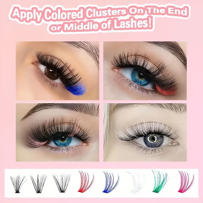 DIY Color Lash Extension Kit , 800pc Fluffy Colored Lash Clusters with D-Curl Eyelashes Volume, Individual Lashes With Lash Bond And Seal Lash Tweezers for Home Salon & Waterproof Wear