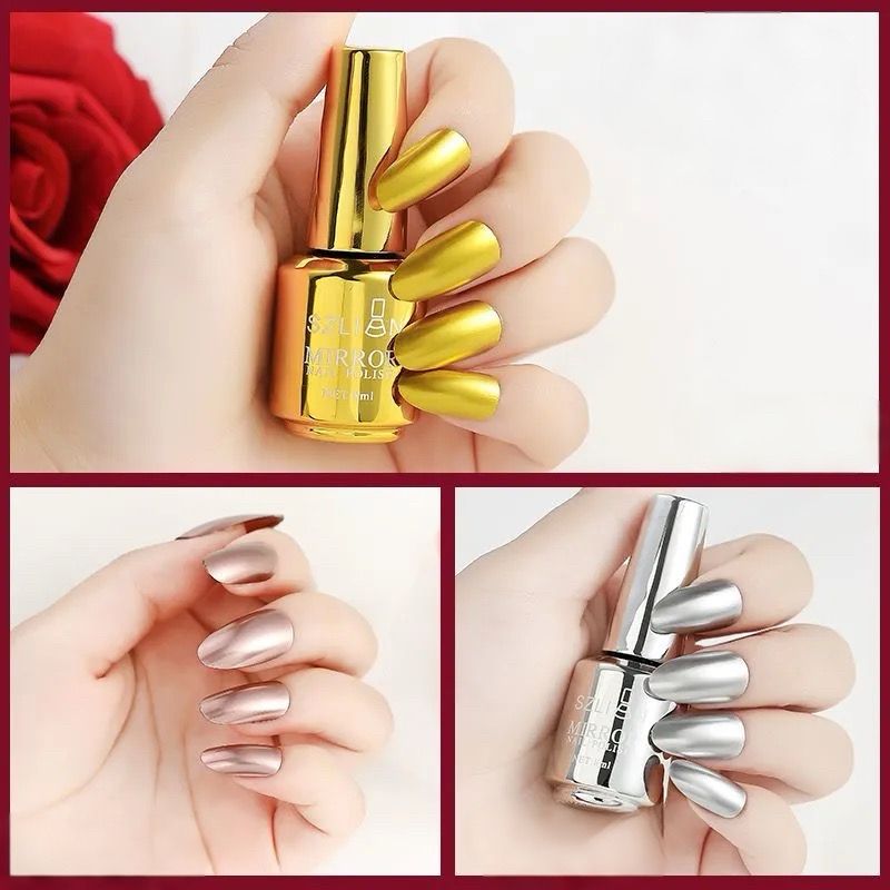 Nail Polish Metallic Mirror Effect Metal Long-Lasting Quick Dry Nail Lacquers, Shiny Chrome DIY Manicure