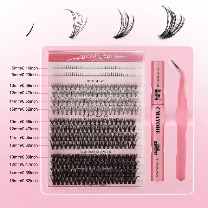 DIY Lash Extension Kit,Wispy Lash Clusters Kit,Mixed Natural Cluster Eyelash Extension Kit,Individual Lashes With Lash Bond And Seal Lash Tweezers 5ML,Natural Eyelash Clusters for Valentine's Day