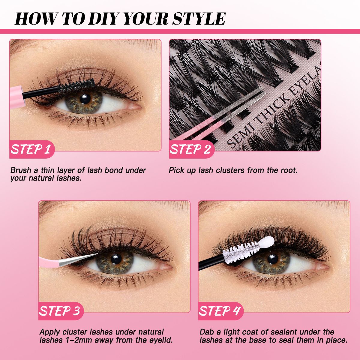 DIY Lash Extension Kit,Wispy Lash Clusters Kit,Mixed Natural Cluster Eyelash Extension Kit,Individual Lashes With Lash Bond And Seal Lash Tweezers 5ML,Natural Eyelash Clusters for Valentine's Day