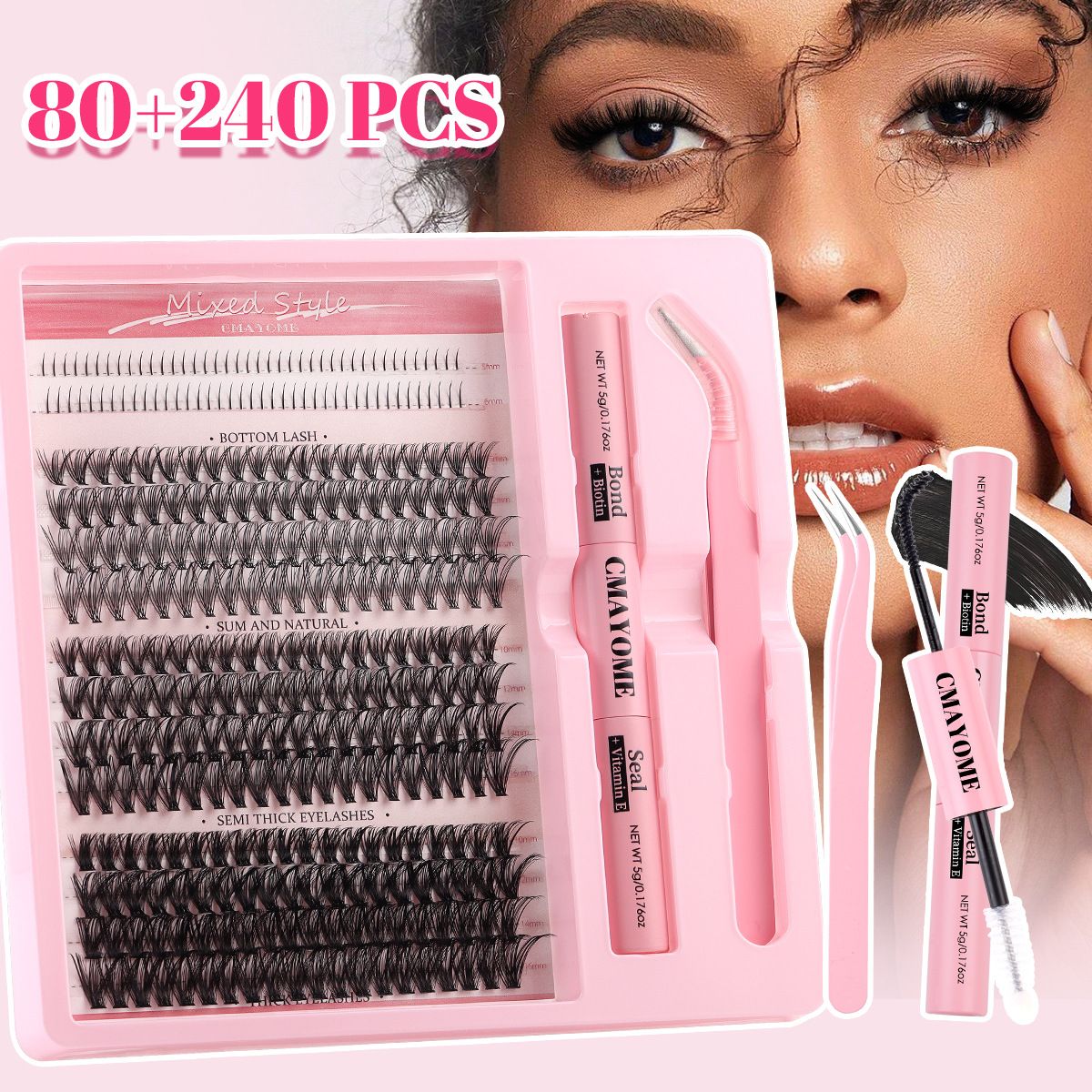 DIY Lash Extension Kit,Wispy Lash Clusters Kit,Mixed Natural Cluster Eyelash Extension Kit,Individual Lashes With Lash Bond And Seal Lash Tweezers 5ML,Natural Eyelash Clusters for Valentine's Day