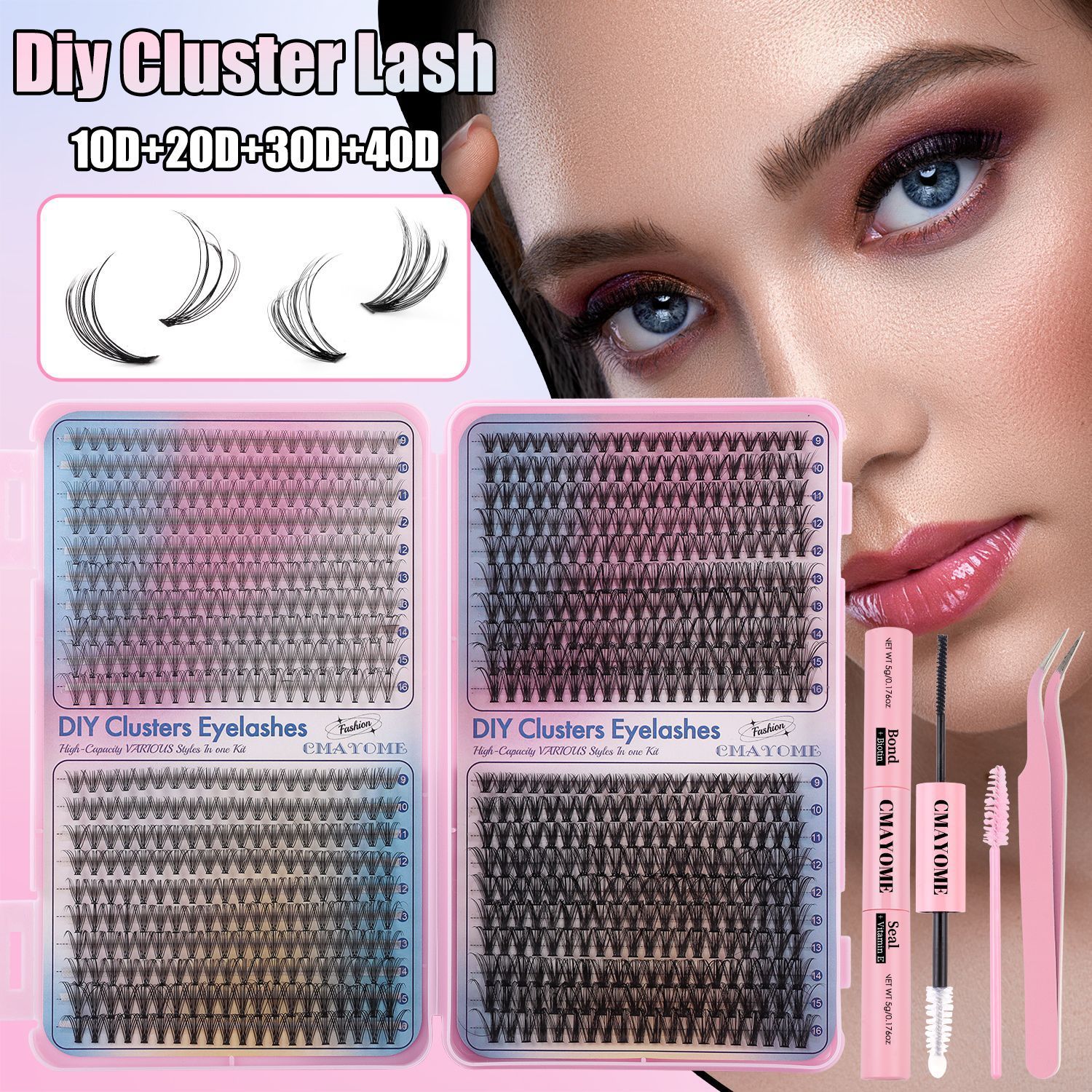 DIY Fairy Lash Clusters Kit,Premade eyelash clusters 640 PCS,Waterproof D 9-16mm MIX hybrid lash clusters Thick 30D+40D+50D Natural Eyelash Extension for Beginners Diy  suit