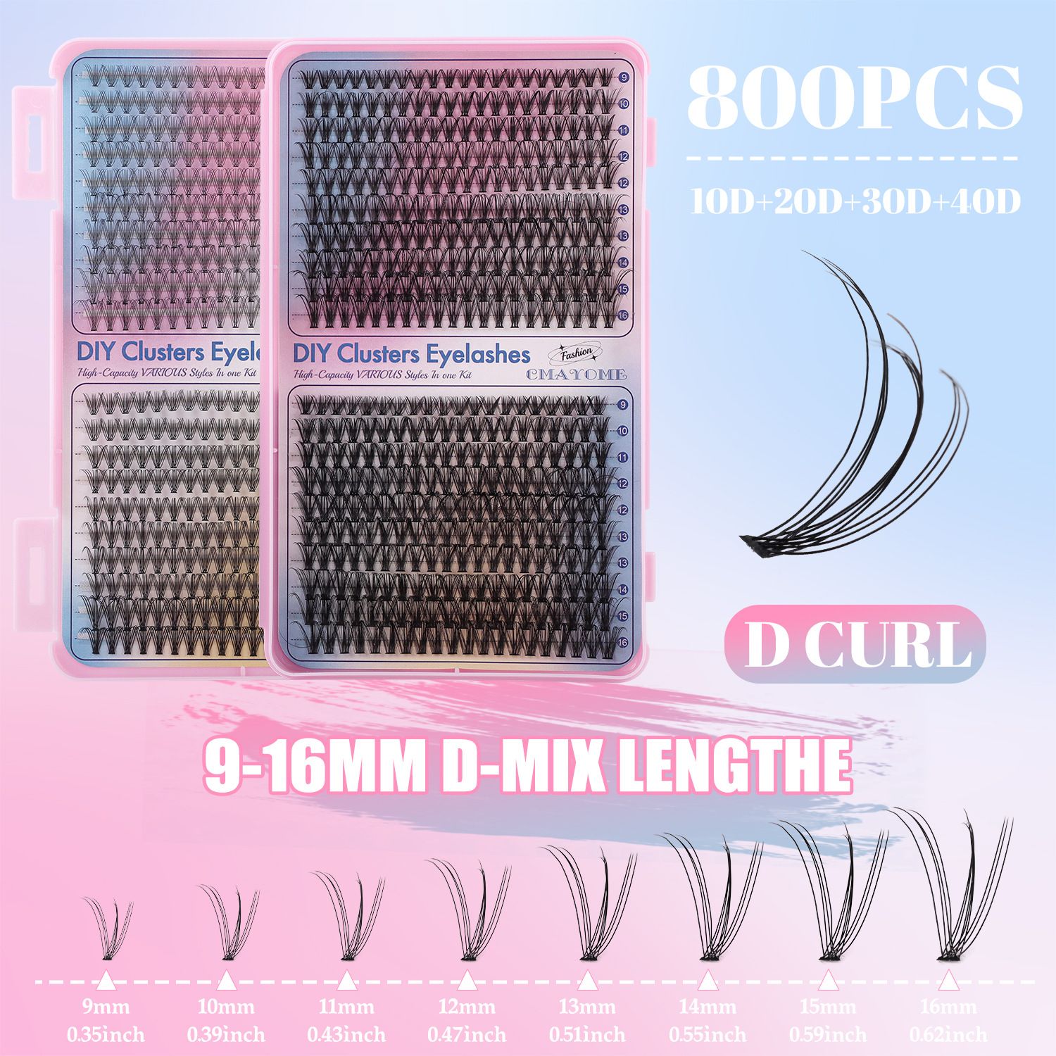 DIY Fairy Lash Clusters Kit,Premade eyelash clusters 640 PCS,Waterproof D 9-16mm MIX hybrid lash clusters Thick 30D+40D+50D Natural Eyelash Extension for Beginners Diy  suit