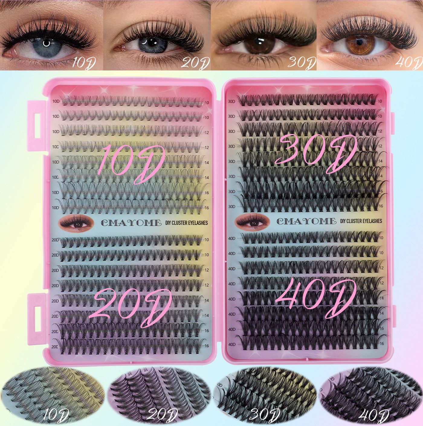 Volume Lash Clusters Kit DIY Lash Extension Kit C Curl Lash Cluster Eyelash Extensions 640Pcs 10-16mm  Individual Lashes Clusters with Lash Bond and Seal Lash Tweezers