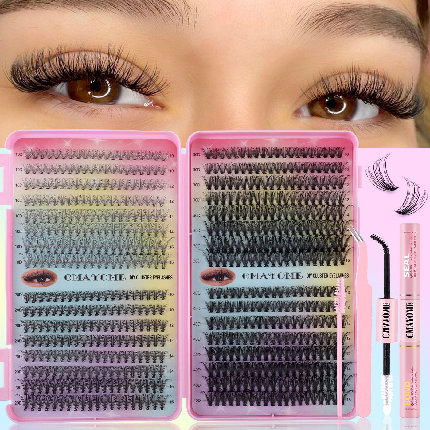 Volume Lash Clusters Kit DIY Lash Extension Kit C Curl Lash Cluster Eyelash Extensions 640Pcs 10-16mm  Individual Lashes Clusters with Lash Bond and Seal Lash Tweezers