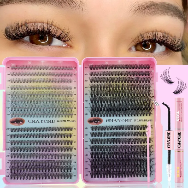 Volume Lash Clusters Kit DIY Lash Extension Kit C Curl Lash Cluster Eyelash Extensions 640Pcs 10-16mm  Individual Lashes Clusters with Lash Bond and Seal Lash Tweezers