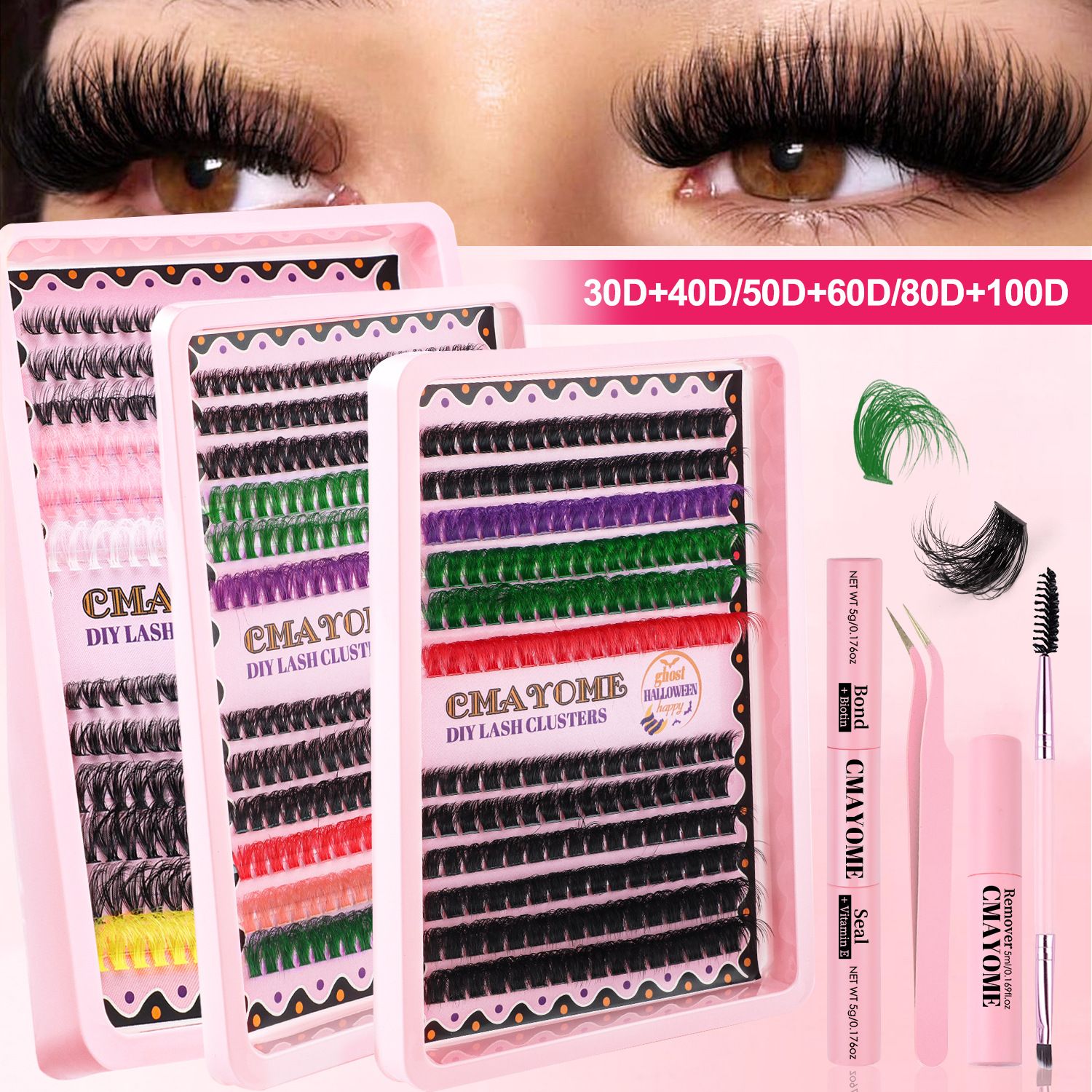 Lash Extension Kit Colored Lash Clusters DIY Eyelash Extension Kit 6 Colors Individual Lashes with Bond and Seal and Lash Tweezers Colorful Lash Extensions 8-16mm Cluster Lashes