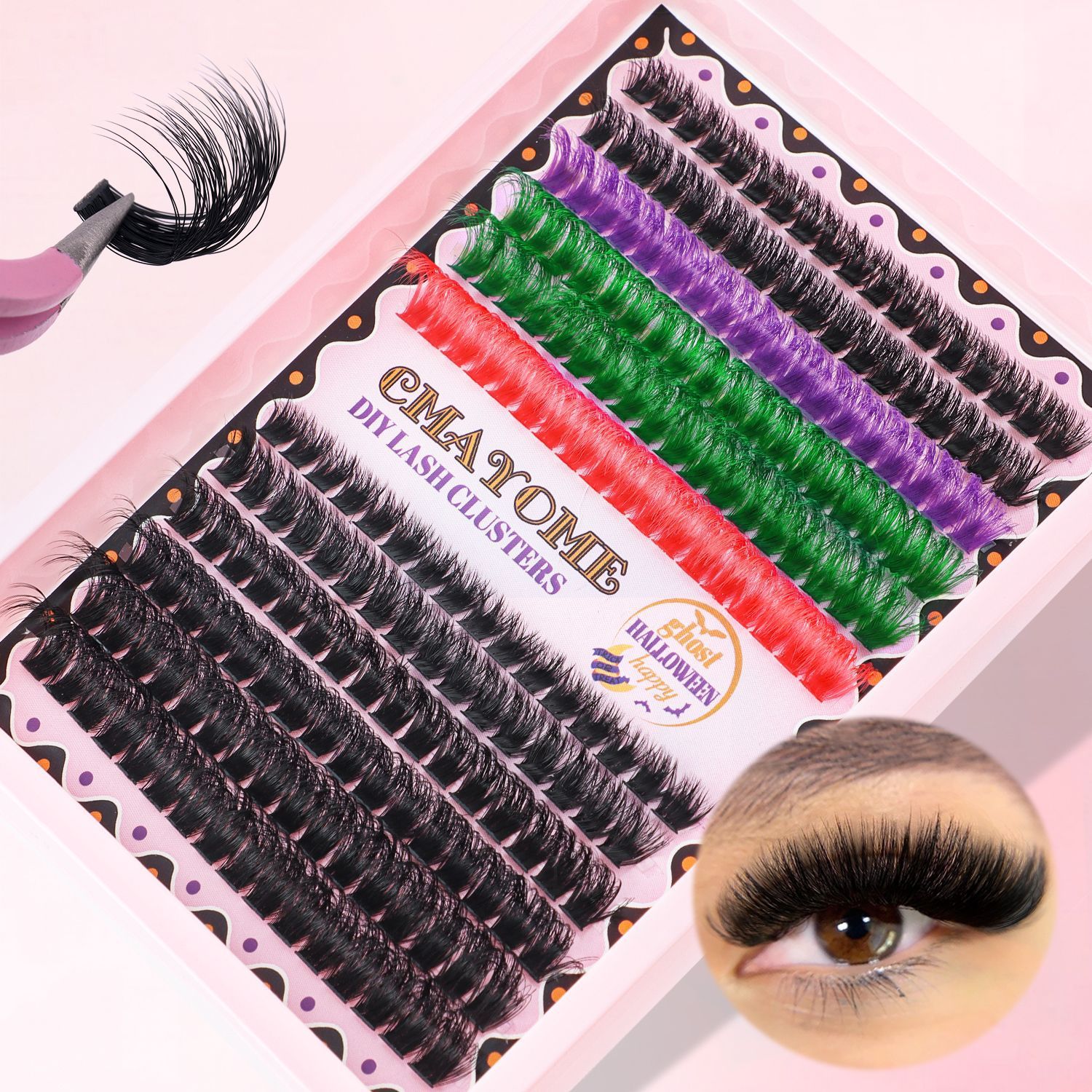 Lash Extension Kit Colored Lash Clusters DIY Eyelash Extension Kit 6 Colors Individual Lashes with Bond and Seal and Lash Tweezers Colorful Lash Extensions 8-16mm Cluster Lashes