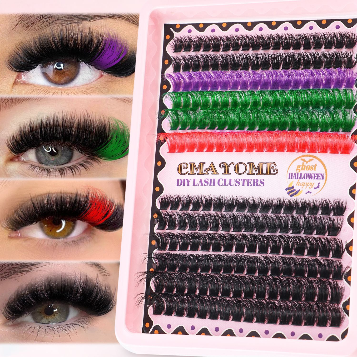 Lash Extension Kit Colored Lash Clusters DIY Eyelash Extension Kit 6 Colors Individual Lashes with Bond and Seal and Lash Tweezers Colorful Lash Extensions 8-16mm Cluster Lashes