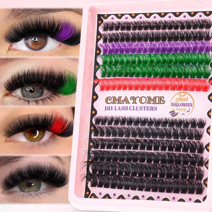 Lash Extension Kit Colored Lash Clusters DIY Eyelash Extension Kit 6 Colors Individual Lashes with Bond and Seal and Lash Tweezers Colorful Lash Extensions 8-16mm Cluster Lashes