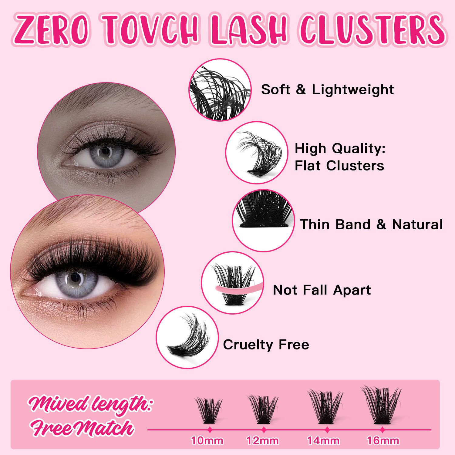 Lashes Cluster Lash Kit D Curl Fluffy Volume Fake Eyelash Wispy Faux Mink Lashes Gift Packs, Wholesale DIY Individual Eyelash Extensions 40/60/80P Combo Pack, with Glue|Tweezers|Removers