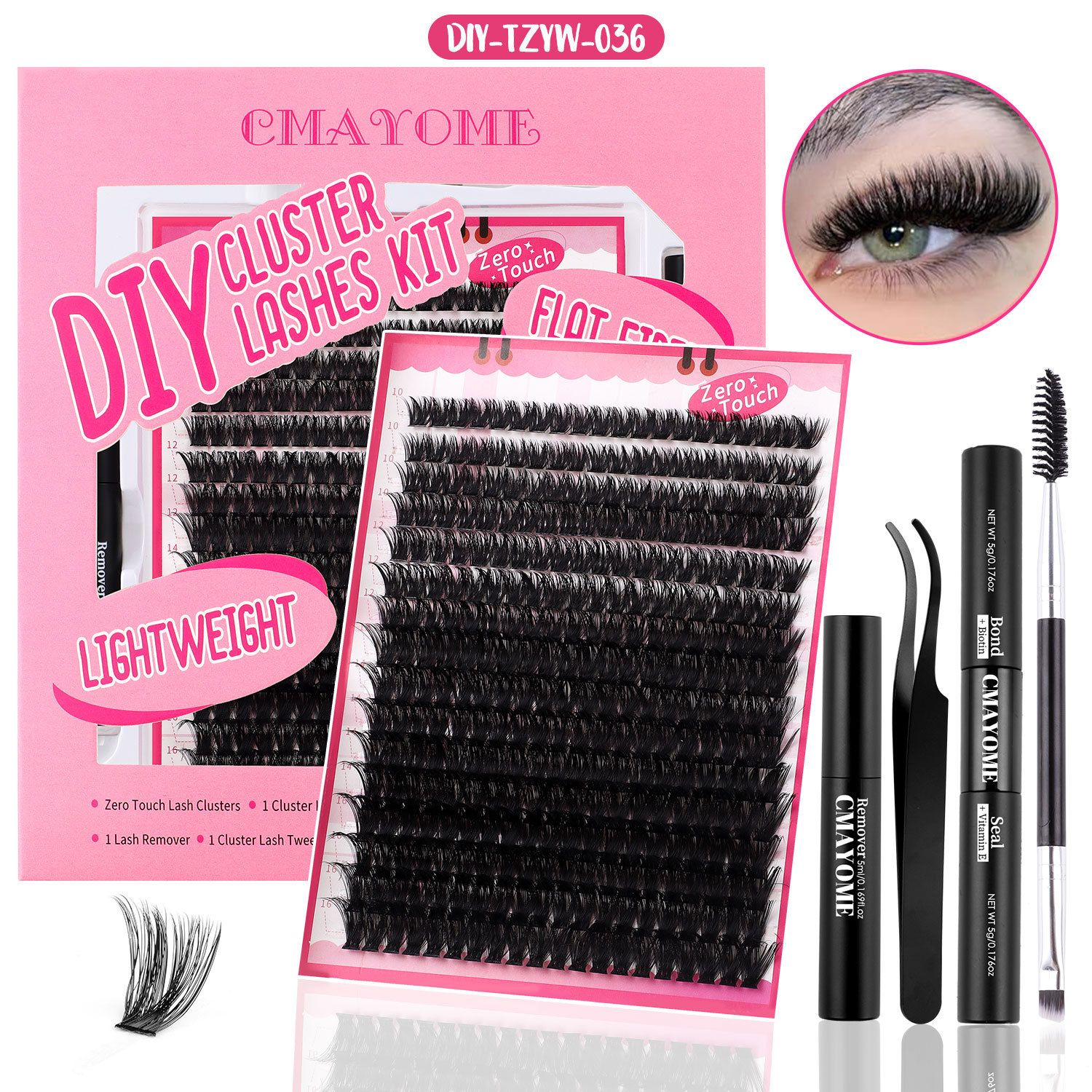 Lashes Cluster Lash Kit D Curl Fluffy Volume Fake Eyelash Wispy Faux Mink Lashes Gift Packs, Wholesale DIY Individual Eyelash Extensions 40/60/80P Combo Pack, with Glue|Tweezers|Removers