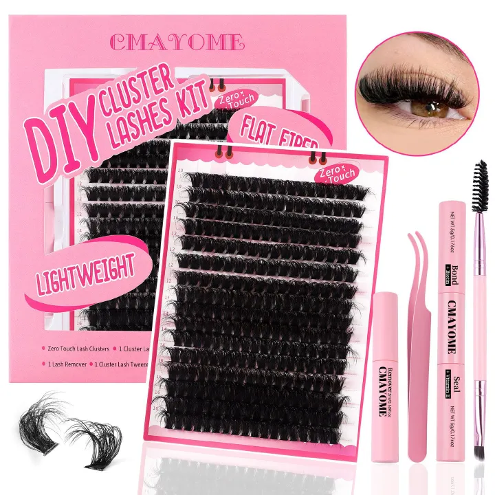 Lashes Cluster Lash Kit D Curl Fluffy Volume Fake Eyelash Wispy Faux Mink Lashes Gift Packs, Wholesale DIY Individual Eyelash Extensions 40/60/80P Combo Pack, with Glue|Tweezers|Removers