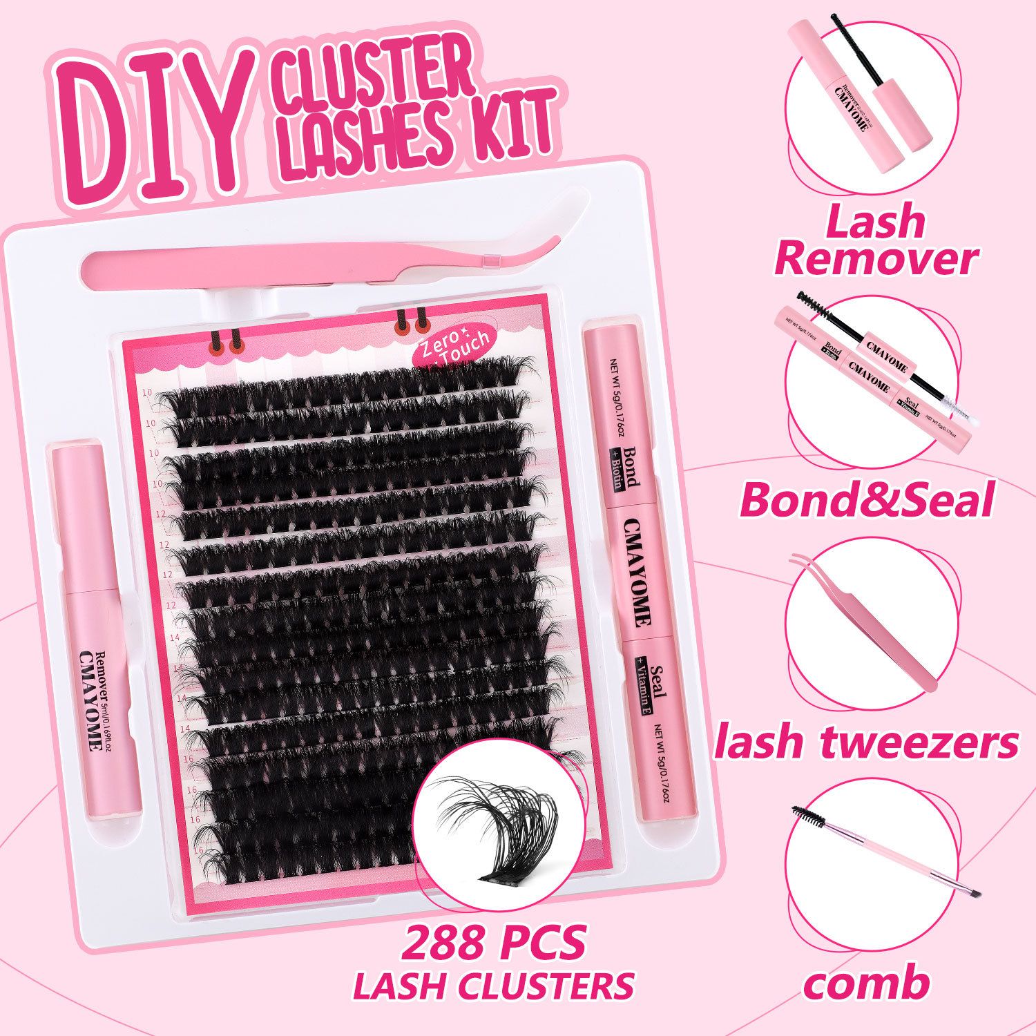 Lashes Cluster Lash Kit D Curl Fluffy Volume Fake Eyelash Wispy Faux Mink Lashes Gift Packs, Wholesale DIY Individual Eyelash Extensions 40/60/80P Combo Pack, with Glue|Tweezers|Removers