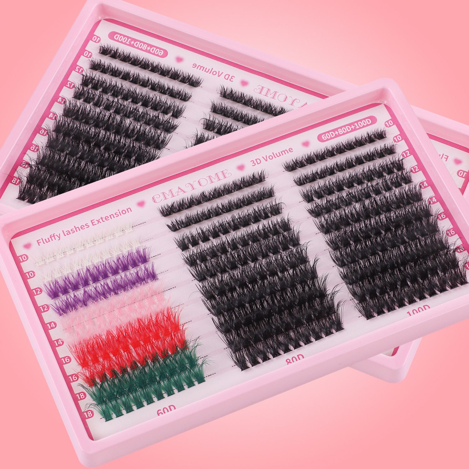 Lash Clusters Color, 300pc Fluffy Colored Lash Clusters with 100D-Curl Eyelashes Volume, DIY Extensions Kit for Home Salon & Waterproof Wear