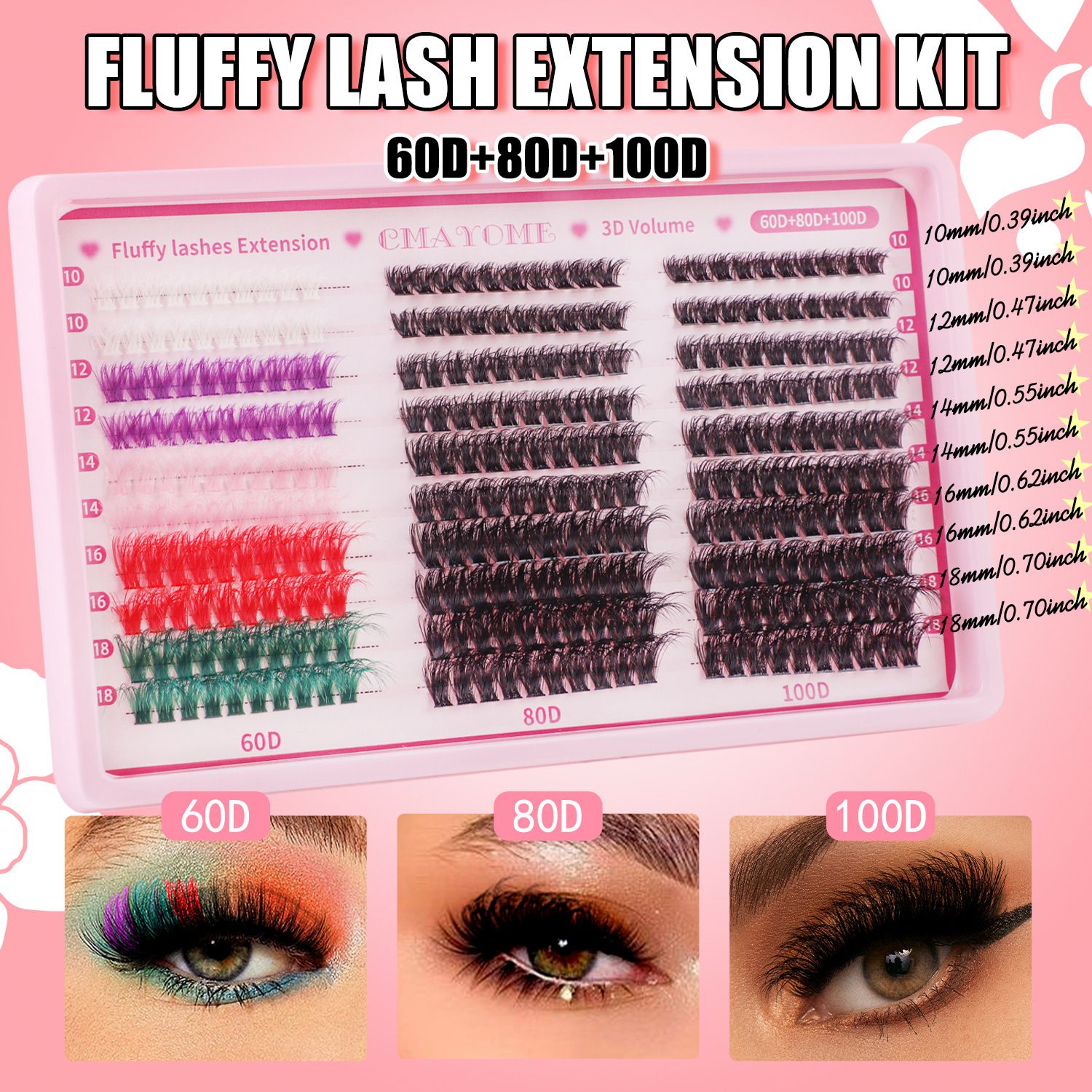Lash Clusters Color, 300pc Fluffy Colored Lash Clusters with 100D-Curl Eyelashes Volume, DIY Extensions Kit for Home Salon & Waterproof Wear