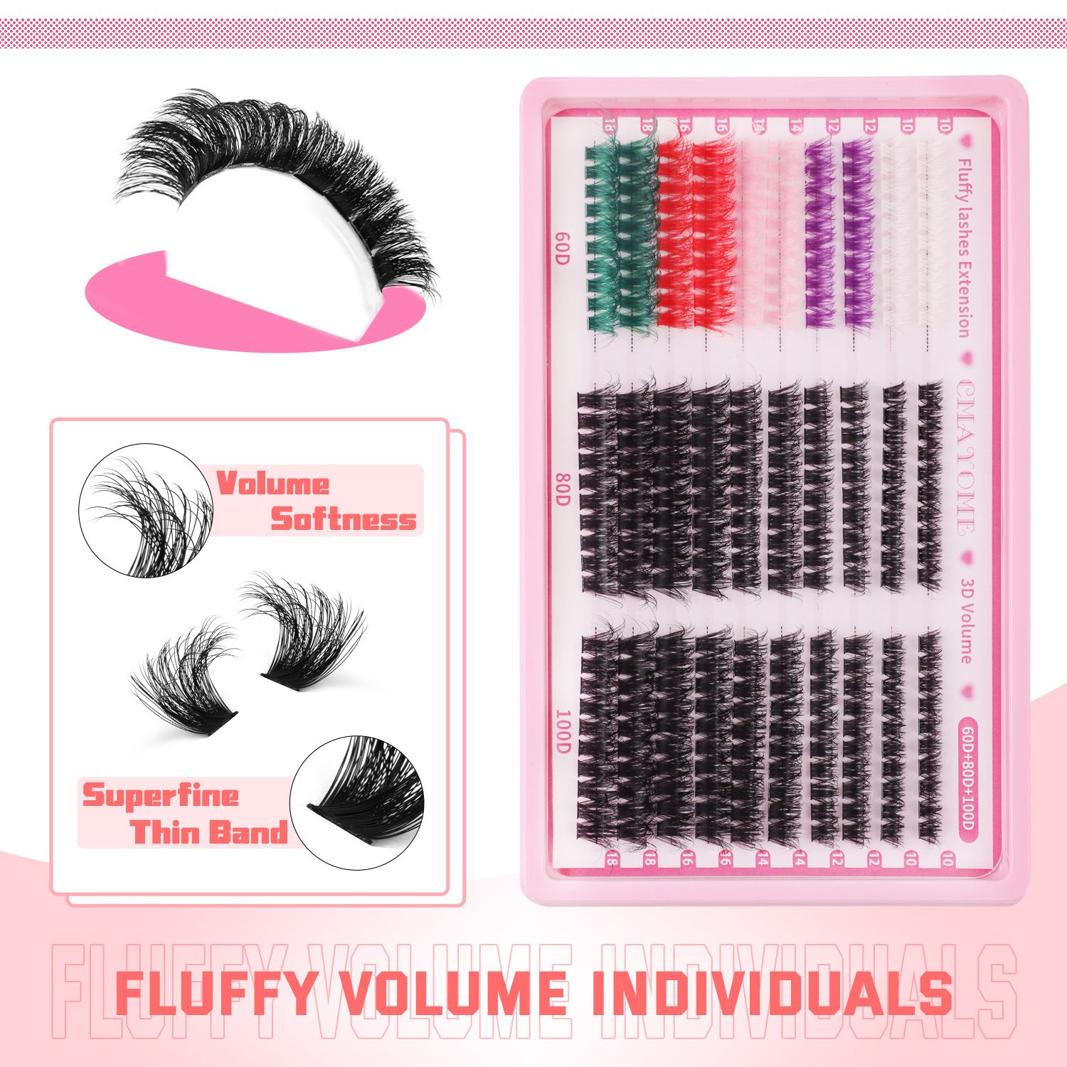 Lash Clusters Color, 300pc Fluffy Colored Lash Clusters with 100D-Curl Eyelashes Volume, DIY Extensions Kit for Home Salon & Waterproof Wear