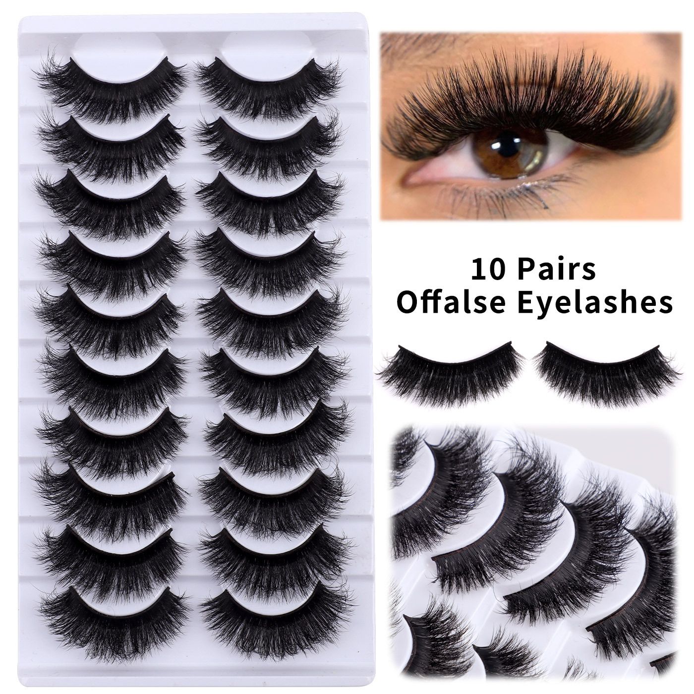 Mink Lashes Wispy Fluffy 3D Mink Strip 16-18mm Long Volume False Eyelashes Mink D Curl Dramatic Eyelashes Cat Eye Lashes 10 pairs Pack