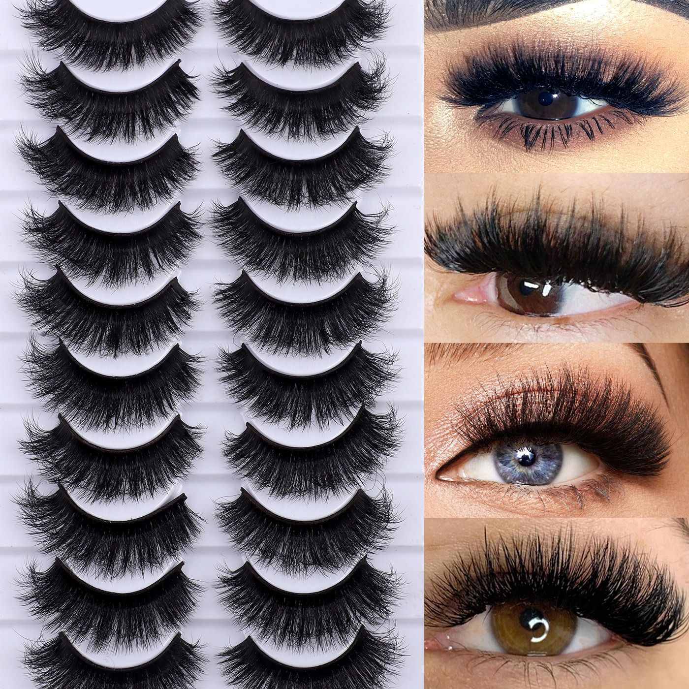 Mink Lashes Wispy Fluffy 3D Mink Strip 16-18mm Long Volume False Eyelashes Mink D Curl Dramatic Eyelashes Cat Eye Lashes 10 pairs Pack