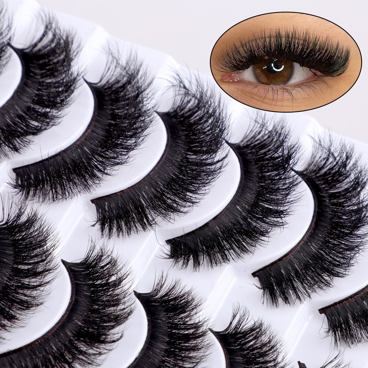 Mink Lashes Wispy Fluffy 3D Mink Strip 16-18mm Long Volume False Eyelashes Mink D Curl Dramatic Eyelashes Cat Eye Lashes 10 pairs Pack