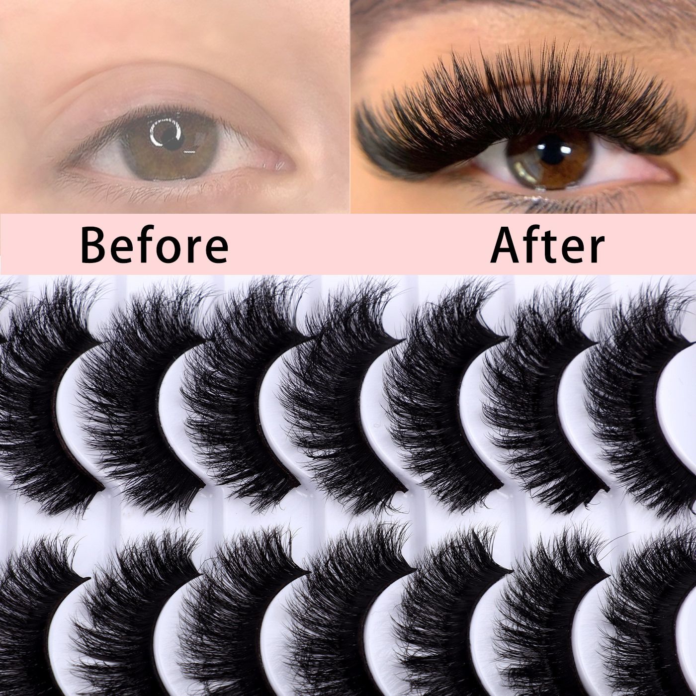 Mink Lashes Wispy Fluffy 3D Mink Strip 16-18mm Long Volume False Eyelashes Mink D Curl Dramatic Eyelashes Cat Eye Lashes 10 pairs Pack