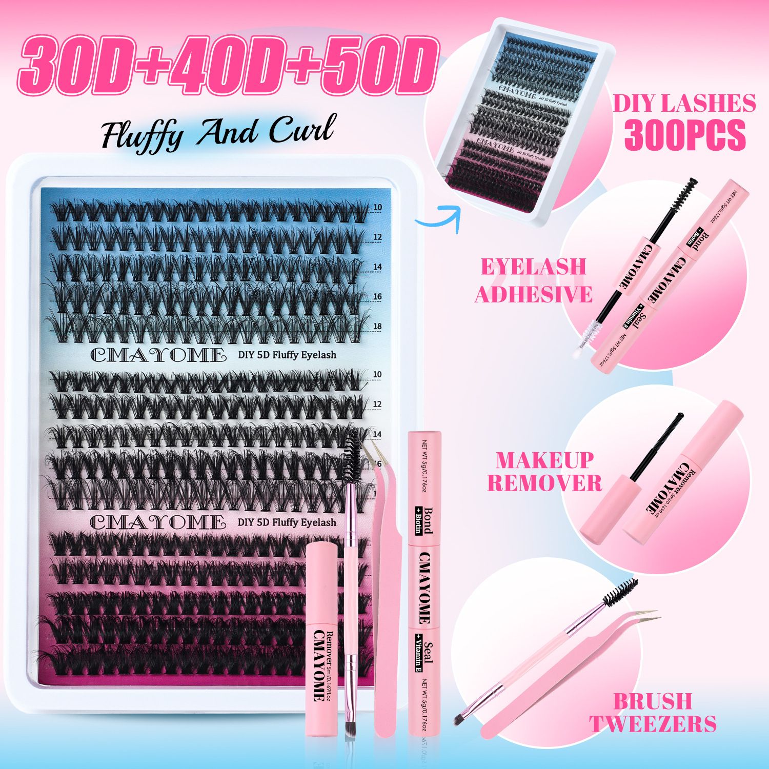 DIY Lash Clusters Individual Eyeslash Extension Wispy Natural Look Eyelash Clusters D Curl 0.07 Fluffy Eyelash Self Application at Home (30D+40D-0.07D, 10-18mm)