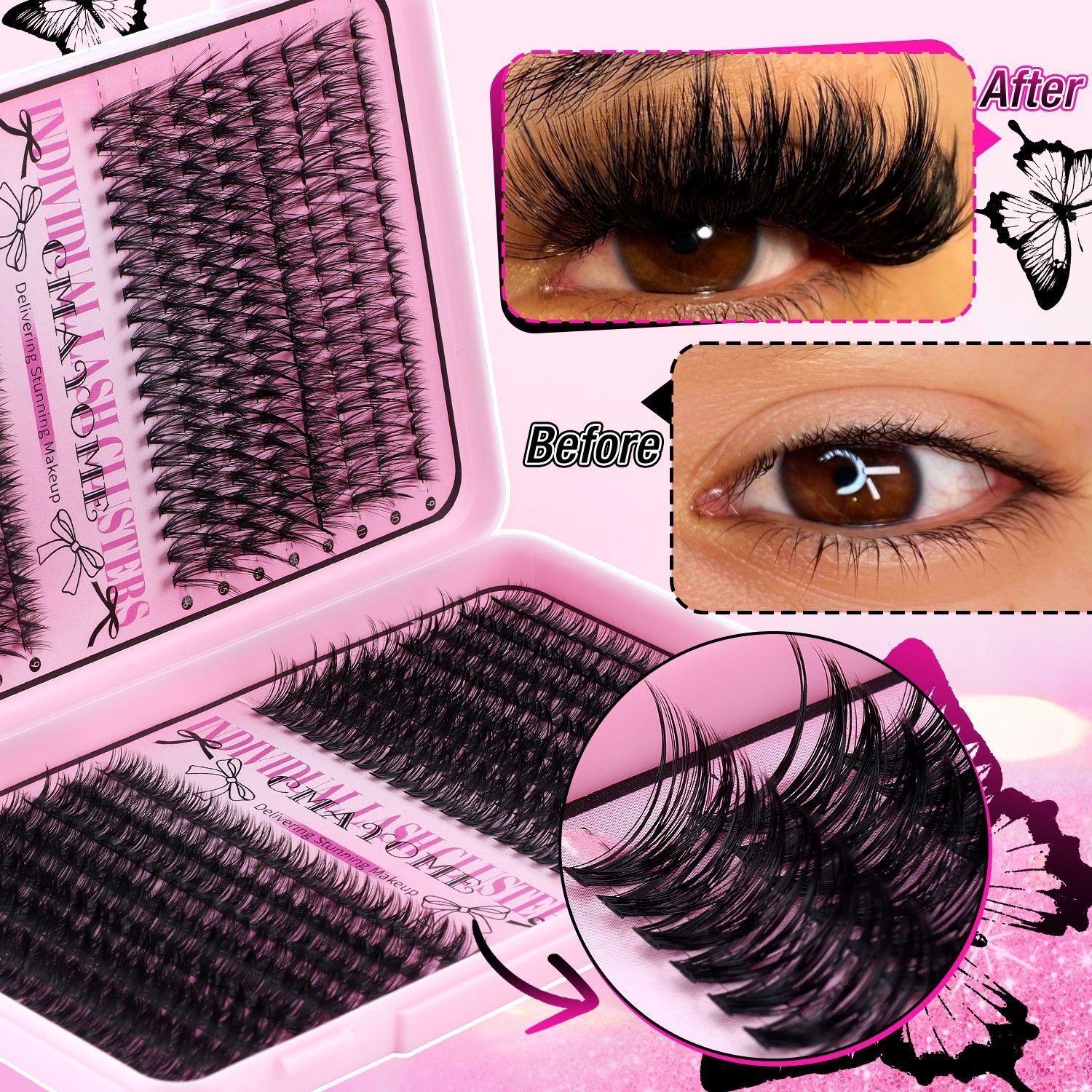 Lash Clusters 640pcs Natural Lash Extension Individual Cluster Eyelash Russian Lash Clusters Individual Lashes Eyelash Clusters Natural Look Eyelashes for DIY at Home(9-16MM,40D,100D)