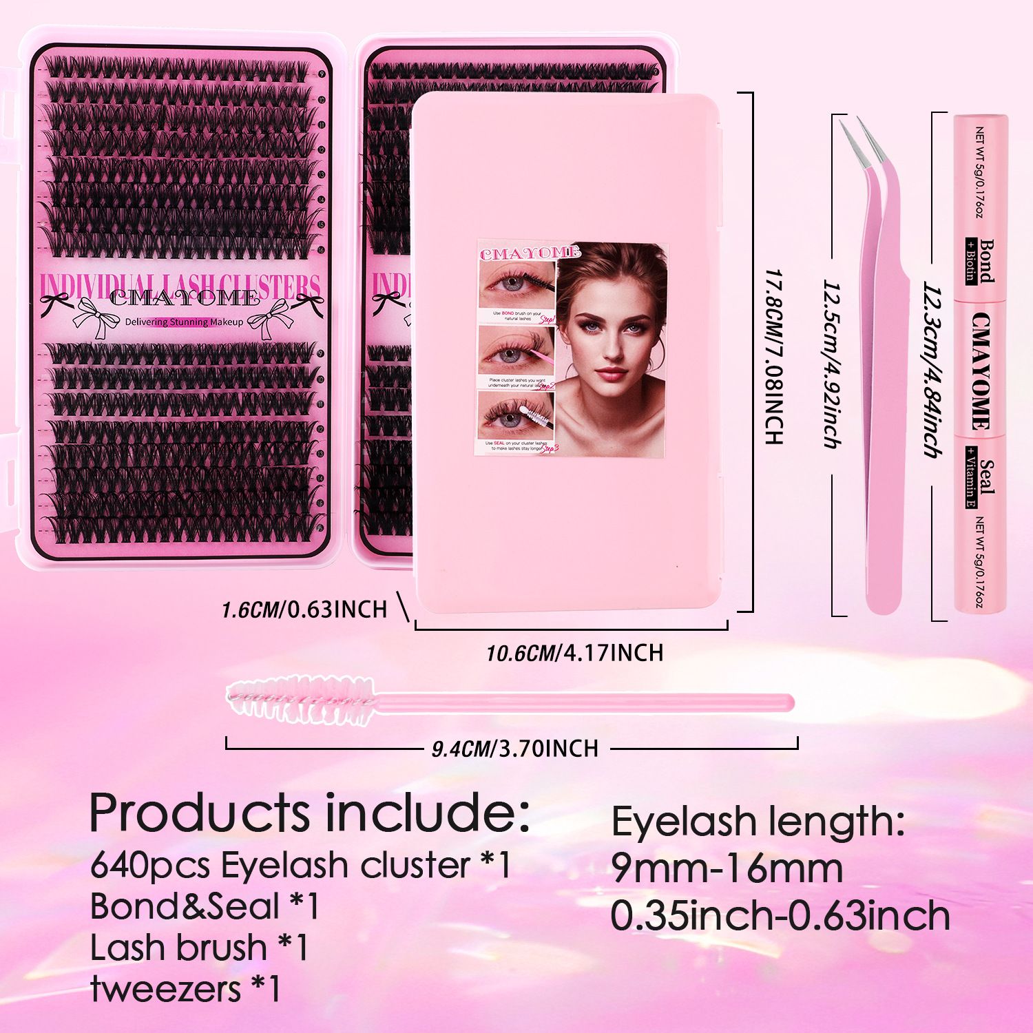 Lash Clusters 640pcs Natural Lash Extension Individual Cluster Eyelash Russian Lash Clusters Individual Lashes Eyelash Clusters Natural Look Eyelashes for DIY at Home(9-16MM,40D,100D)