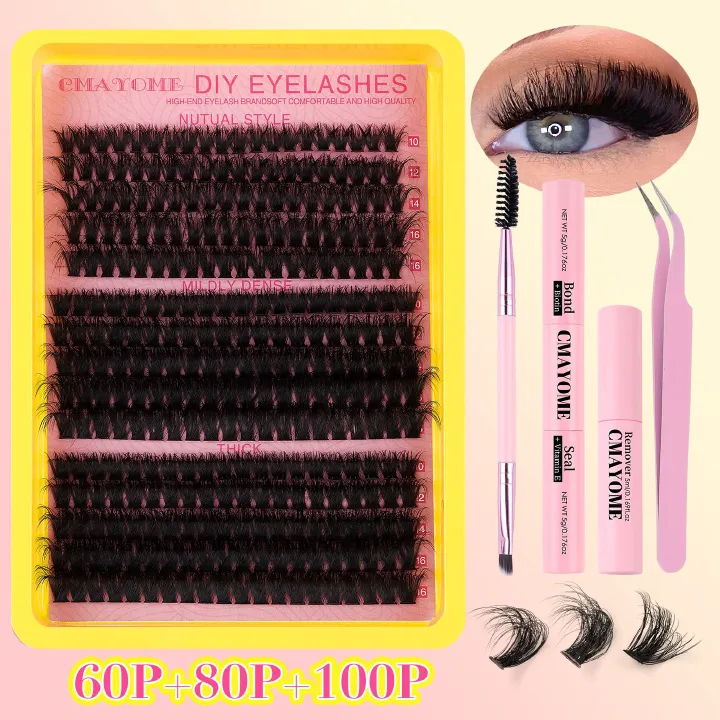 60D100D3D False Eyelash Set With Multi-hairs Diy Segmented Eyelash Hot Melt Densely Planted With Single Tuft Of Multi-lashes Eyelashes Suit With 4tools Large Capacity Single-cluster Segmented 3 Mixed